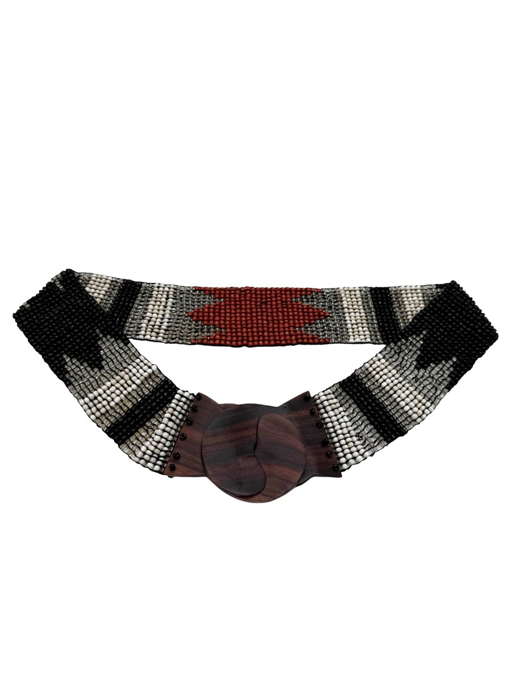 Boho Vintage Beaded Belt Wide Stretch Southwestern Tribal Wooden Buckle Festival